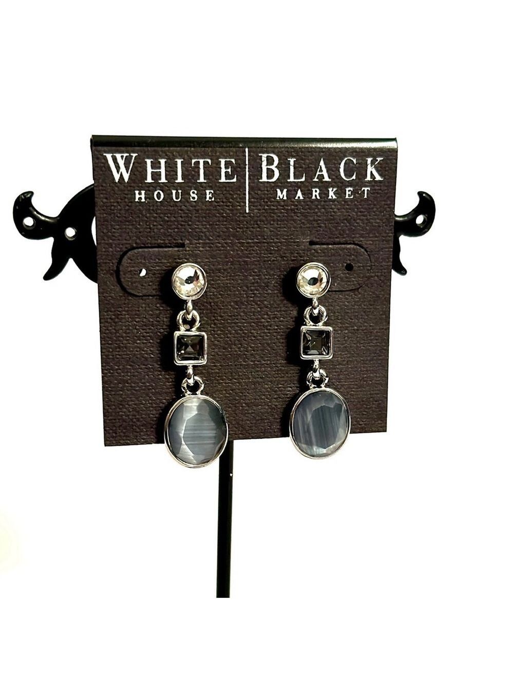 White House Black Market | Silver-Tone Gray Stone Drop Earrings | NWT